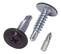 SKIR'CO Lot de 50 vis autoforeuses peintes 4,2 x 16 mm, tête de réglage modifiée Phillips Vis à tôle Tête gaufrée (50, Gris Marron RAL 8019)