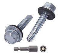 SKIR'CO Lot de 70 vis de toiture plaquées zinc, 6,3 x 32 mm, vis auto-foreuses avec rondelles EPDM, tête hexagonale