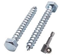 SKIR'CO Lot de 80 vis à bois hexagonales DIN 571 en acier zingué M5 x 40 mm - Vis tire-fond hexagonales - Vis tire-fond (avec embout hexagonal magnétique)