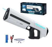 Skirfy Pistolet à eau électrique pour enfants et adultes, jouet pulvérisateur à batterie avec réservoir, portée 9 m, lumière LED, absorption automatique de l'eau, jeu d'été à la plage en plein air