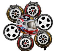SKIRUP Ensemble de ballons pour casque de sport automobile, décorations sur le thème de la course avec pneus et roues, fournitures de fête d'anniversaire pour garçons et filles
