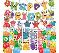 SKIRUP Fournitures de fête d'anniversaire monstre à faire soi-même, ballons monstres à suspendre, bannière « Happy Birthday » pour garçons et filles, décorations de fête d'enfants