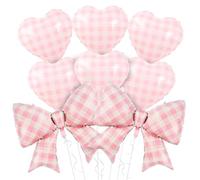 SKIRUP Lot de 10 ballons en forme de cœur à carreaux pour mariage, Saint-Valentin, anniversaire, demande en mariage, fête prénuptiale - 96,5 cm - rose et blanc