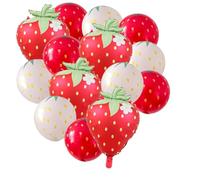 SKIRUP Lot de 14 ballons en latex à la fraise pour décoration de fête d'anniversaire de fille, 1er anniversaire, fruits d'été (kit de ballons fraises rouges)