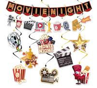 SKIRUP Lot de 18 décorations de soirée cinéma - Bannière à suspendre sur le thème du cinéma pour fête prénuptiale, fête d'anniversaire, toile de fond de film