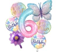 SKIRUP Lot de 6 ballons en aluminium en forme de chiffre 6 pour anniversaire de fille ou garçon, fête prénatale, fête arc-en-ciel, 40 cm