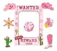 SKIRUP Poster Wanted - Accessoire photo occidental - Cadre selfie - Bannière de fond pour cowgirl - Décoration rustique d'anniversaire Let's Go Girls