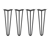 SKISKI LEGS - 4 Pieds de Table en Épingle à Cheveux 40,6cm 3 Tiges en Acier Noir Épaisseur 10mm