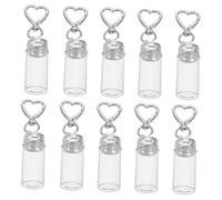 SKISUNO 10 Pièces Mini Bouteilles Transparent Forme Cœur avec Anneaux Porte Clés pour DIY Bouteilles à Souhaits Flacons Clairs pour Bijoux Pendentifs et Décorations