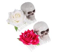 SKISUNO 2 Pièces Épingles Cheveux Halloween Crâne Rose et Squelette Accessoires Coiffure Festifs Durables pour Fête Costume Carnaval Cosplay
