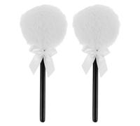 SKISUNO 2 Pièces Houppette à Poudre Visage en Peluche Blanche Ultra Douce avec Design Baguette Féerique, Forme Sucette, Portable pour Diverses Occasions de Maquillage