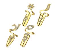 SKISUNO 4 pièces Bagues Ongles Ajustables Doré avec Bijoux de Manucure DIY Décoration Ongles Élégante