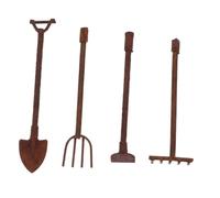 SKISUNO 4 Pièces Miniature Outils de Jardin Rétro Accessoires Poupée Maison pour Décoration Jardin Féerique Truelle et Binette Miniatures Kit Créatif DIY pour Garçon Fille et Projets