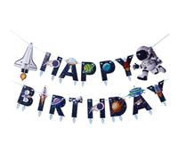 SKISUNO Bannière décorative thème astronaute en papier créatif pour fête d'anniversaire enfant, décoration suspendue espace, ornement joyeux