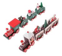 SKISUNO Décoration de Fête en Bois 2pcs Train Quatre Sections Rouge et Vert pour Décoration de Table Intérieure Style Charmant et Festif