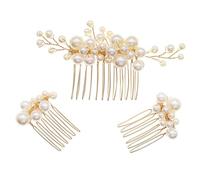 SKISUNO Ensemble 3 Peignes à Cheveux en Perles Vintage en Métal, Décorations Latérales Légères pour Mariage et Bal, Accessoires Formels pour Coiffure Élégante Femme, Compatibles Tenues