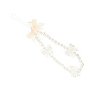 SKISUNO Lanière de Téléphone Vintage Nœud Papillon Acrylique Perles Blanc | Porte-clés, Dragonne Décorative, Style Élégant, pour Paquet à Main et e Voiture