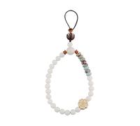 SKISUNO Lanière pour Téléphone Portable Blanche en Perles de Bodhi, Bracelet Suspendu à Motif Chinois, Bois Jaune Vintage, Accessoire Unique pour Smartphone, Style Ancien, Taille