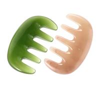 SKISUNO Lot de 2 Peignes de Massage Gua Sha en Cire de Résine 5 Dents Antistatique Masseur du Cuir Chevelu Stimulation Circulation Sanguine Soin Capillaire Couleurs Rose et Vert