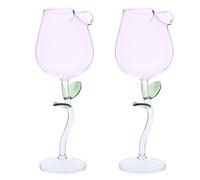 SKISUNO Lot de 2 Verres à Vin Rosé en Verre Transparent Pied Haut Gobelets Créatifs à Fleurs de Rose pour Cocktails Bar et Fêtes Romantiques Mariage Anniversaire Saint-Valentin