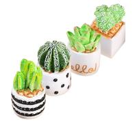 SKISUNO Lot de 4 Mini Bonsaïs Décoratifs Cactus Artificiels pour Maison de Poupée, Petite Taille, Résine Réaliste, Décoration Miniature Intérieure, Salon, Bureau et Aménagement Paysager