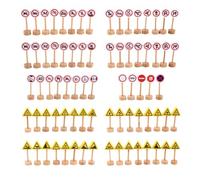 SKISUNO Lot de 50 Panneaux de Signalisation en Bois Double Face Éducatif de Simulation pour Petite Enfance Apprentissage Sécurité Routière Développement Cognitif et Motricité Fine