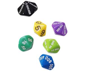 SKISUNO Lot de 6 Dés Multi-Faces Numériques en Plastique pour Jeux de Société et Soirées Couleurs Variées Valeurs Unité à Cent-Mille Couleur Aléatoire