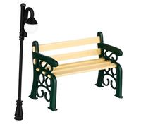 SKISUNO Mini Mobilier de Jardin Alliage Banc Miniature Vert avec Lampadaire Courbé Décoration Stable pour Maison de Poupée Accessoires Compacts pour Mini Jardin et Scènes