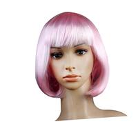 SKISUNO Perruque Bob Rose Courte Droite avec Frange pour Femmes et Garçon Fille Style Cosplay et Fête Déguisement Halloween