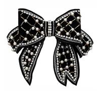 SKISUNO Pince à Cheveux Style Unique Nœud Délicat et Perle Noire, Accessoire Cheveux pour Filles, Maintien Anti-Mèches Rebelles, Décoration Coiffure Élégante en Tissu