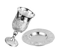 SKISUNO Set de Coupe Kiddush Plaquée Argent avec Soucoupe pour Shabbat et Pâque Tasse à Vin de Bureau Judaica Verre Sacré Festif Cadeau Traditionnel