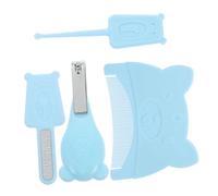 SKISUNO Set de Peigne Multifonction avec Coupe Ongles et Cure Oreille Cartoon Peigne Doux pour Croûtes de Lait et Soins Hygiène Naissance Kit Complet pour Né Garçon Fille Bleu