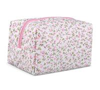 SKISUNO Trousse De Maquillage à Motif Floral Fine Et Légère Fermeture Éclair pour Femmes Voyageuses Paquet à Tampons Organisatrice Polyvalente Rose