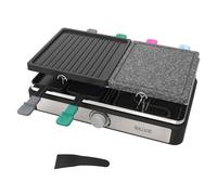 Skive Raclette Grill avec plaque en pierre naturelle, gril de table pour 8 personnes, 1400W, avec poêlons, gril de fête pour le jardin, comme fondue, comme gril électrique