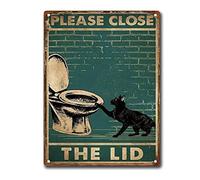 SKIYGTH Plaque en étain rétro avec inscription « Please Close The Lid » pour salle de bain, toilettes - 30,5 x 40,6 cm