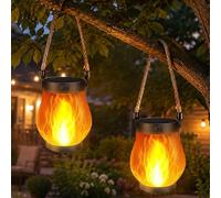 SKJJM 2 Pièces Lanternes Solaires à Flamme Vacillante, Lampe Solaire Extérieur Suspendue Étanche, 1500 mAh, Charge Solaire 2 en 1 et Rechargeable par USB, Etanchéité IP65 pour Allée, Cour,Patio,Jardin