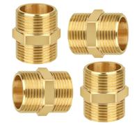 SKJJM Mamelon Double G1", 4 Pièces Double Mâle Joint de Tuyau Fileté Nutmanel avec Hexagone AG/AG, Fileté Mamelon Double en Laiton, Filetage extérieur en laiton pour Tuyau Eau