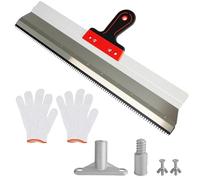 SKJJM Raclettes de Sol Epoxy, Raclette Dentée Aciers Inoxydables 560mm, Platoir Denté avec Poignée Souple, Gants et Adaptateur, pour Revêtements de Sol/Masse de Compensation, Raclette de Surface