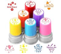 SKJJM Tampons Enseignants Français, Lot de 6 Tampon Encreur Enseignant, Plastique Tampon Auto Encreur Enfant, tampon Maitresse Décole avec Boîte pour Encourager Motiver Élèves, Cadeau Professeur