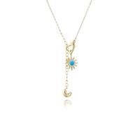 SKJUBLPG Collier tendance en forme d'étoile et de lune, collier bleu et blanc pour femmes et filles en forme de Y, adjustable, Cristal
