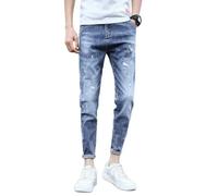 SKJUBLPG Homme Jeans Jean Men Jean Homme Fine Élasticité Pieds Fins Cassés Décontracté 34 Bleu
