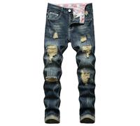 SKJUBLPG Homme Jeans Jean Men Jean Long Plus pour Homme Troué en Coton Déchiré en Ruine S Bleu Foncé 42 Bleu Marine