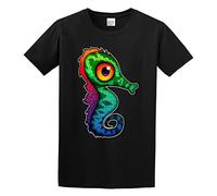 SKKCOR DYYSKE Men's Colorful Seahorse Cartoon John Schwegel Transparent Cotton T Shirt Black M