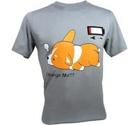 SKKCOR DYYSKE Men's Immortal Unisex Corgi Cute Puppy Low Battery Funny T Shirt T-Shirts Grey XXL