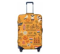 SKKNT Housse de protection lavable pour valise, motif carte des symboles de la culture néerlandaise, protection de voyage élastique anti-rayures, noir, X-Large