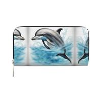 SKKNT Ocean Dolphin Looking at You Print Portefeuille à main en cuir tendance pour femme pour une utilisation décontractée et voyage, noir, One Size, Art