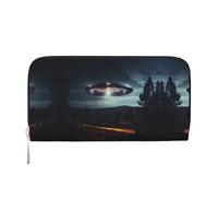 SKKNT Portefeuille à main en cuir avec imprimé UFO la nuit pour femme pour une utilisation décontractée et de voyage, noir, One Size, Art