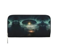 SKKNT Portefeuille à main en cuir avec imprimé UFO la nuit pour femme pour une utilisation décontractée et de voyage, noir, One Size, Art