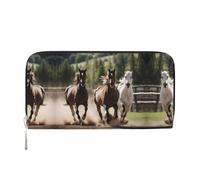 SKKNT Portefeuille à main en cuir pour femme avec imprimé trois chevaux de course pour une utilisation décontractée et de voyage, noir, One Size, Art