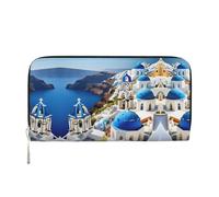 SKKNT Portefeuille à main en cuir pour femme avec imprimé vue sur la mer sur l'île grecque pour une utilisation décontractée et de voyage, noir, One Size, Art